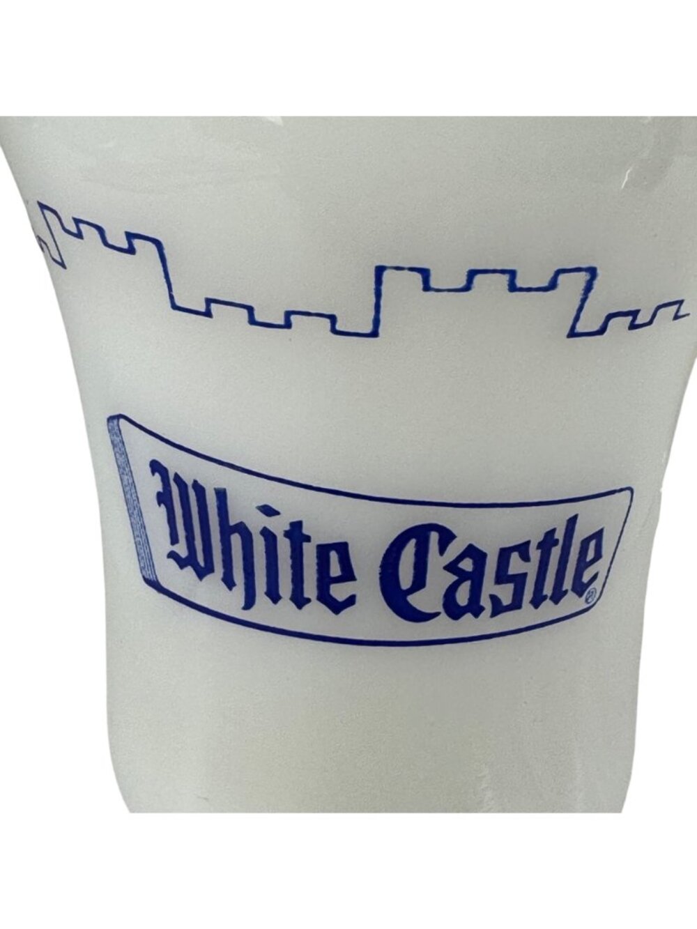 2 Fire-King Anchor Hocking White Castle Milk Glass Coffee Mug Blue Graphics Vtg - Picture 8 of 12